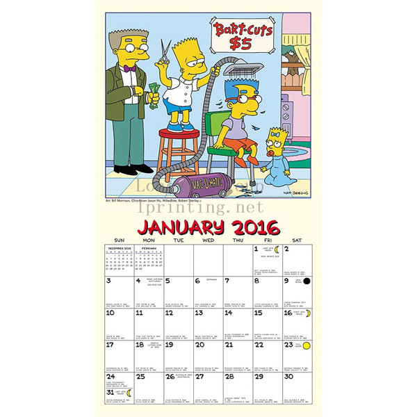 2016 Cartoon Calendar Printing, Wall Calendar Printing in China